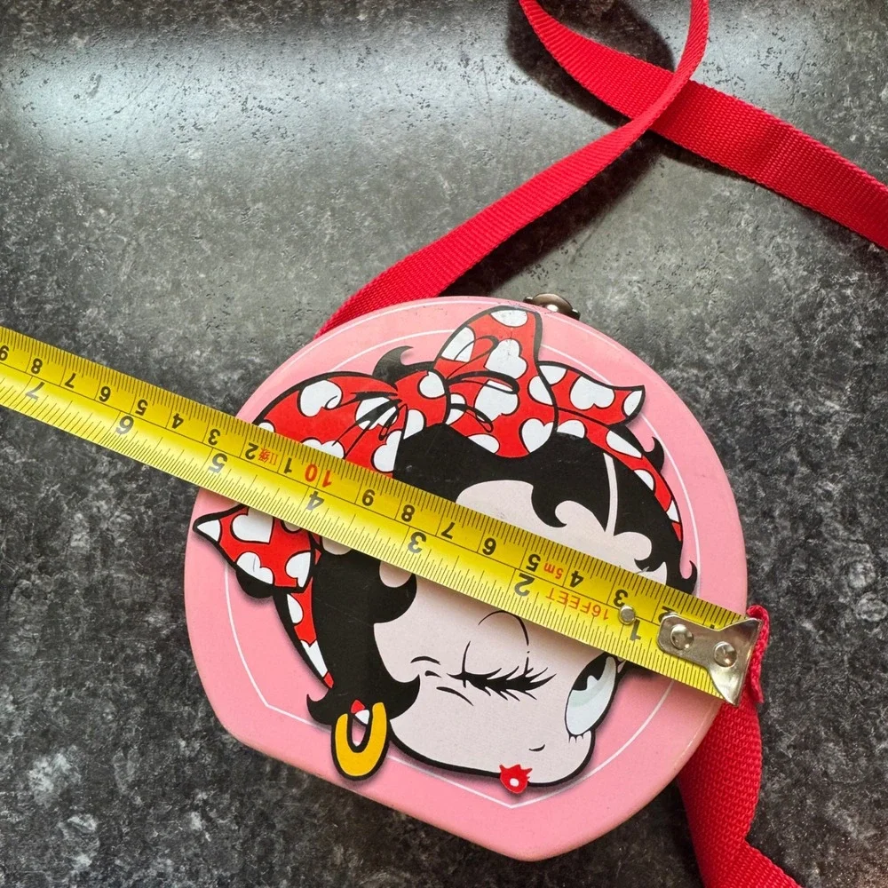 Vintage y2k Betty Boop Tin Purse Crossbody Bag Pink Red Heart Winking Face Metal